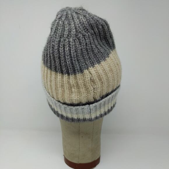 Old Navy Toboggan Beanie Hat Gray Cream White Striped OSFA Acrylic Blend - Picture 7 of 11
